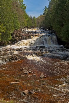 Rushing Stream Cutting Thought the Forest in the Spring on Tyler Forks River in Copper Falls State Park in Wisconsin