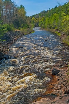 Raging Rapids on a North Woods River on the Bad River in Copper Falls State Park in Wisconsin