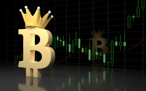 Bitcoin currency sign and financial graph. 3D rendering.