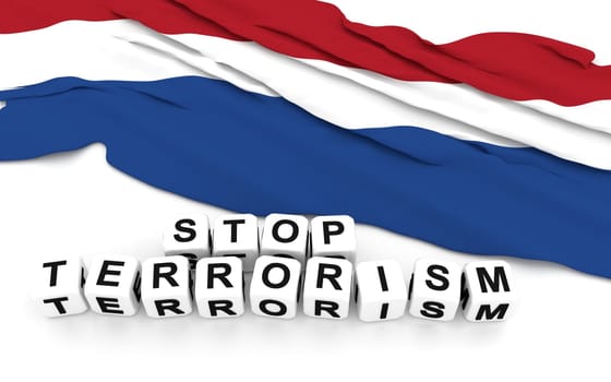 Dutch flag and text stop terrorism. 3D rendering.