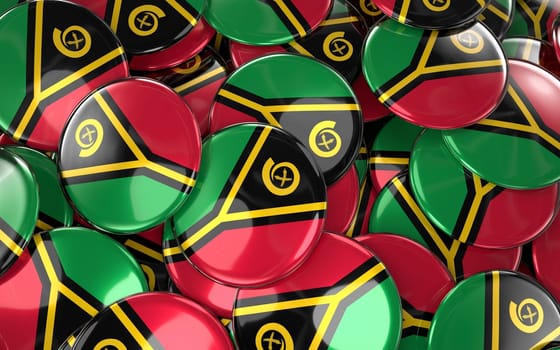 Vanuatu Badges Background - Pile of Vanuatu Flag Buttons. 3D Rendering