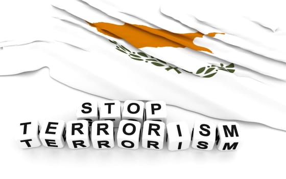 Cypriot flag and text stop terrorism. 3D rendering.