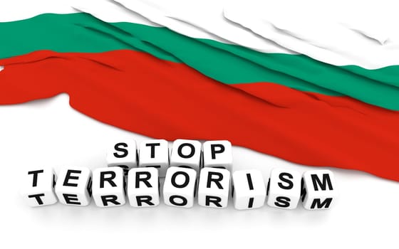 Bulgarian flag and text stop terrorism. 3D rendering.