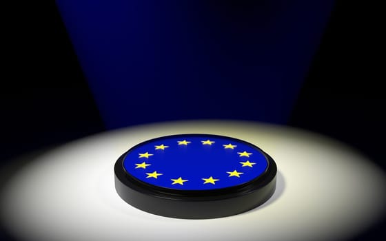 The push button with EU flag. 3D rendering.