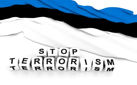 Estonian flag and text stop terrorism. 3D rendering.