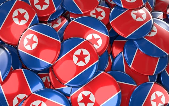 North Korea Badges Background - Pile of North Korean Flag Buttons. 3D Rendering