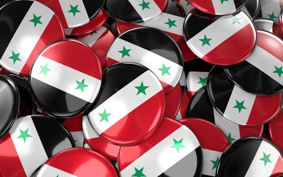 Syria Badges Background - Pile of Syrian Flag Buttons. 3D Rendering