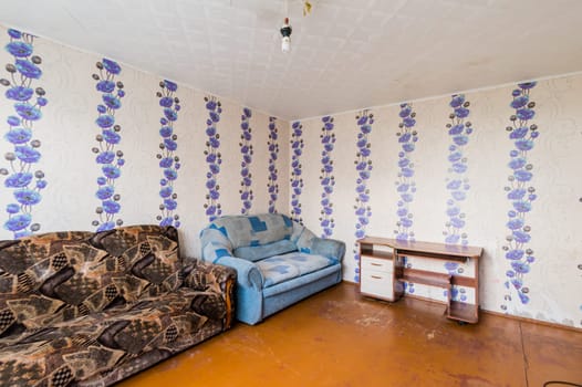 Russia, Moscow- July 23, 2019: interior room apartment. standard repair decoration in hostel