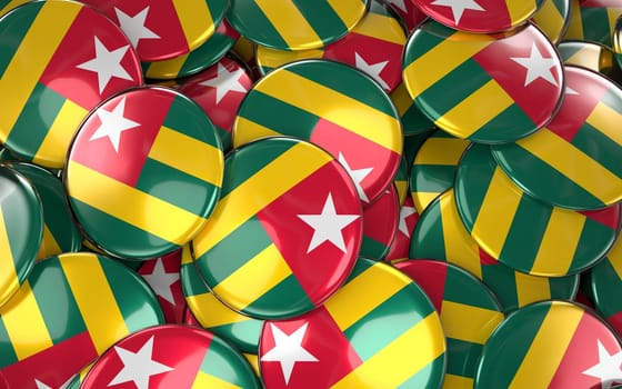 Togo Badges Background - Pile of Togo Flag Buttons. 3D Rendering