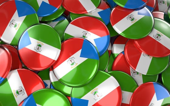 Equatorial Guinea Badges Background - Pile of guinean Flag Buttons. 3D Rendering
