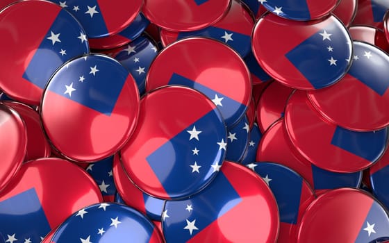 Samoa Badges Background - Pile of Samoan Flag Buttons. 3D Rendering