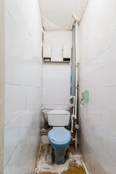 Russia, Moscow- July 23, 2019: interior room apartment. standard repair decoration in hostel. bathroom and toilet