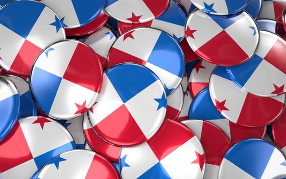 Panama Badges Background - Pile of Panama Flag Buttons. 3D Rendering