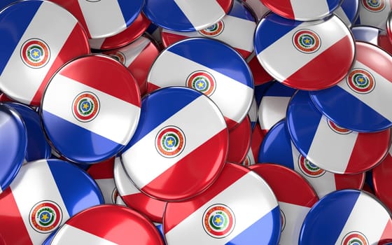 Paraguay Badges Background - Pile of paraguayan Flag Buttons. 3D Rendering