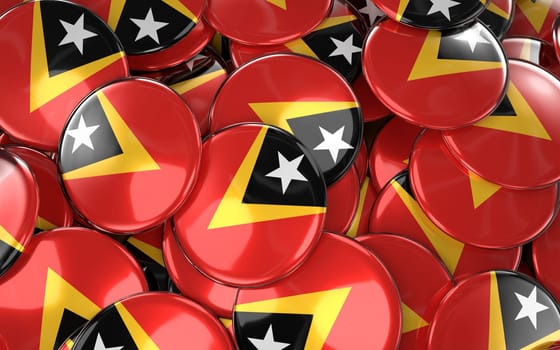 East Timor Badges Background - Pile of timorese Flag Buttons. 3D Rendering