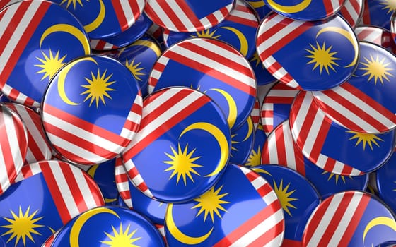 Malaysia Badges Background - Pile of Malaysian Flag Buttons. 3D Rendering