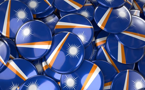 Marshall Islands Badges Background - Pile of Marshall Islands Flag Buttons. 3D Rendering