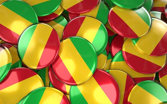 Mali Badges Background - Pile of Malian Flag Buttons. 3D Rendering