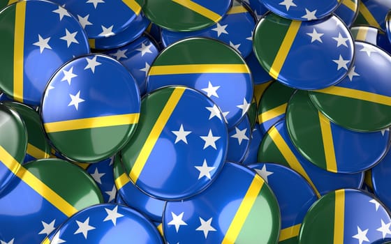 Solomon Islands Badges Background - Pile of Solomon Flag Buttons. 3D Rendering