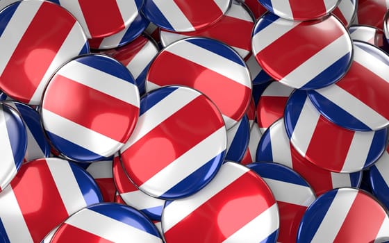 Costa Rica Badges Background - Pile of Costa Rican Flag Buttons. 3D Rendering