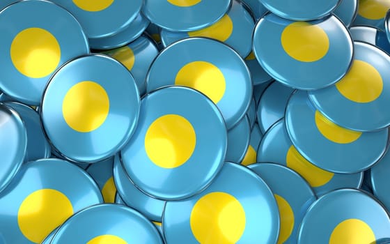 Palau Badges Background - Pile of Palau Flag Buttons. 3D Rendering