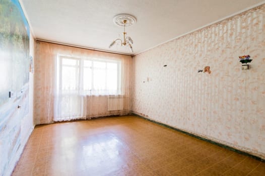 Russia, Moscow- July 23, 2019: interior room apartment. decrepit old careless not modern setting. cosmetic repairs required