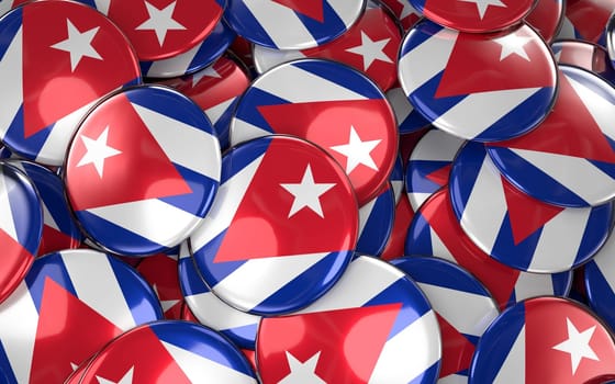 Cuba Badges Background - Pile of Cuban Flag Buttons. 3D Rendering
