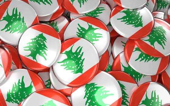 Lebanon Badges Background - Pile of Lebanese Flag Buttons. 3D Rendering