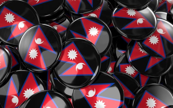 Nepal Badges Background - Pile of nepalese Flag Buttons. 3D Rendering
