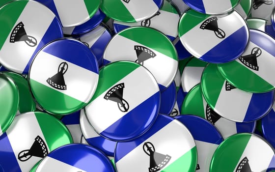Lesotho Badges Background - Pile of Lesotho Flag Buttons. 3D Rendering