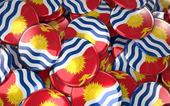Kiribati Badges Background - Pile of Kiribati Flag Buttons. 3D Rendering