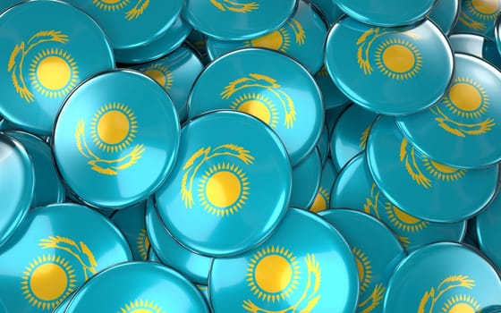 Kazakhstan Badges Background - Pile of Kazakhstani Flag Buttons. 3D Rendering
