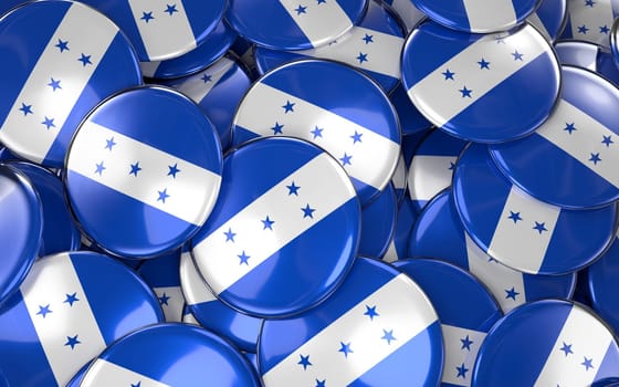 Honduras Badges Background - Pile of Honduran Flag Buttons. 3D Rendering