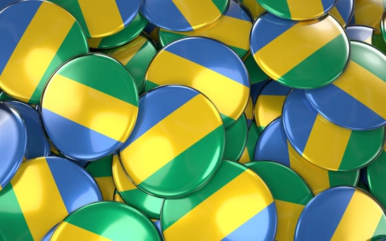 Gabon Badges Background - Pile of gabonese Flag Buttons. 3D Rendering