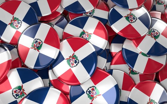 Dominican Republic Badges Background - Pile of Dominican Republic Flag Buttons. 3D Rendering