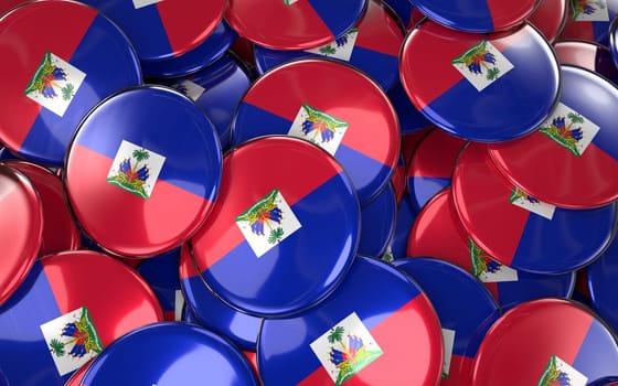 Haiti Badges Background - Pile of Haitian Flag Buttons. 3D Rendering