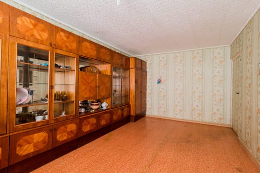 Russia, Moscow- July 23, 2019: interior room apartment. decrepit old careless not modern setting. cosmetic repairs required