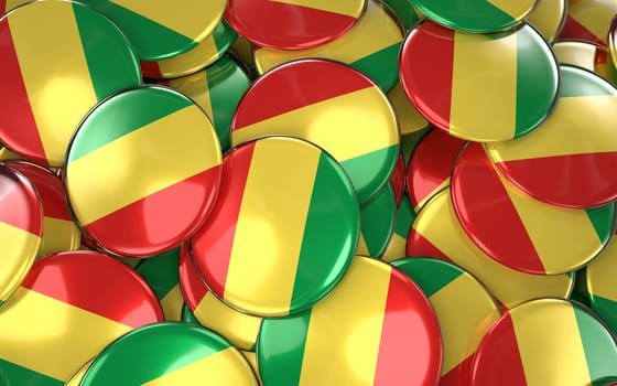 Congo Badges Background - Pile of Congolese Flag Buttons. 3D Rendering