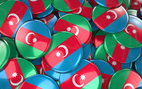 Azerbaijan Badges Background - Pile of Azerbaijani Flag Buttons. 3D Rendering