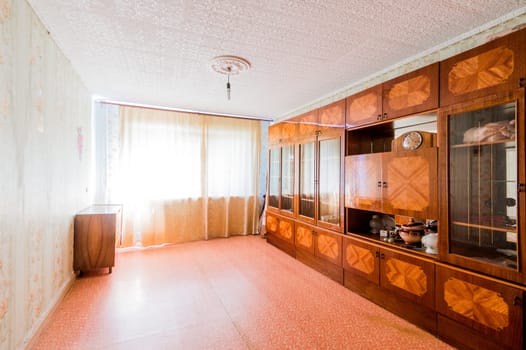 Russia, Moscow- July 23, 2019: interior room apartment. decrepit old careless not modern setting. cosmetic repairs required