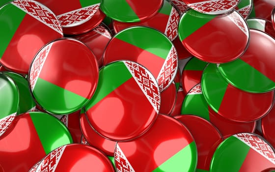 Belarus Badges Background - Pile of Belarusian Flag Buttons. 3D Rendering