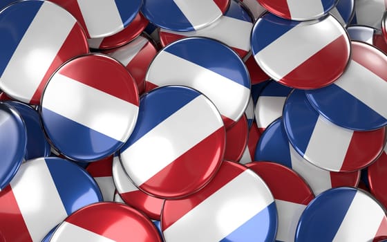 Netherlands Badges Background - Pile of Netherlandish Flag Buttons. 3D Rendering