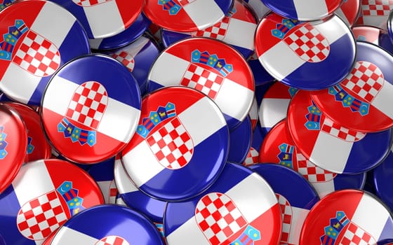 Croatia Badges Background - Pile of Croatian Flag Buttons. 3D Rendering
