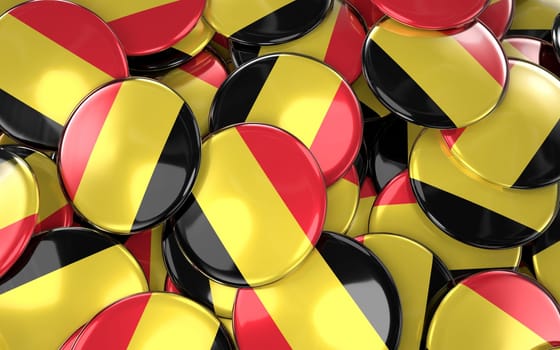 Turkey Badges Background - Pile of Belgian Flag Buttons. 3D Rendering