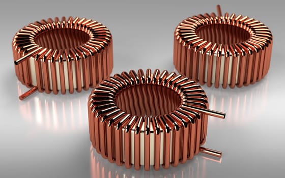 Ferrite Toroid Inductor for Switching Power Supply. 3D rendering.