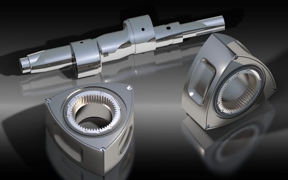 The parts from Wankel engine. 3D rendering