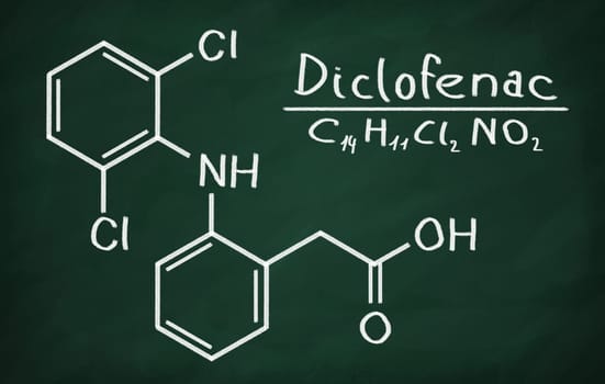 Structural model of Diclofenac on the blackboard.