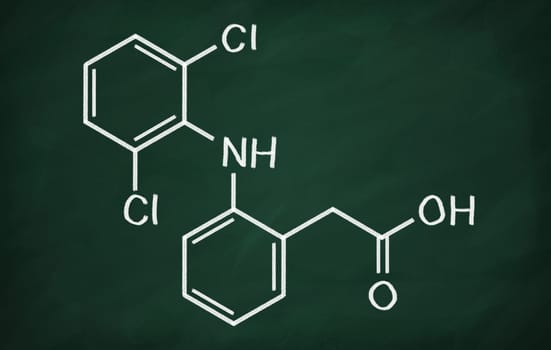 Structural model of Diclofenac on the blackboard.