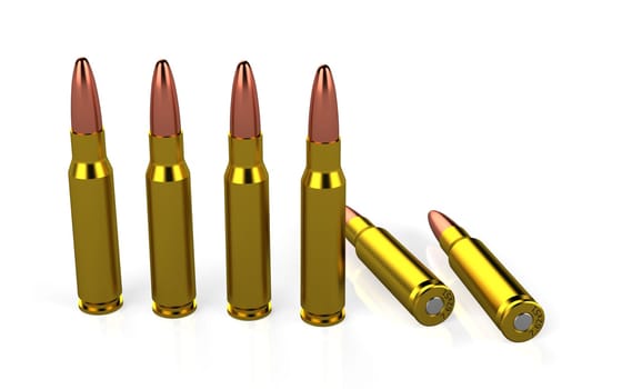 Bullets on the white background. 3D rendering