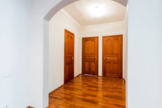 Russia, Moscow- August 01, 2019: interior room apartment. standard repair decoration in hostel. room doors, repair corridor